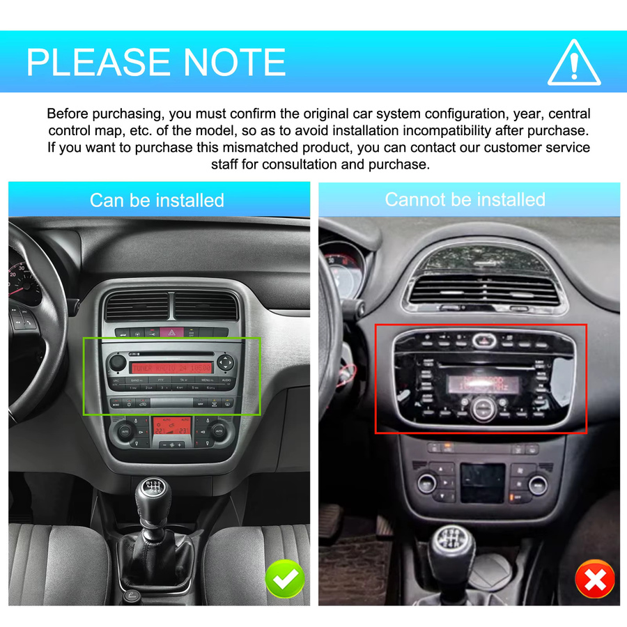Podofo 7 Zoll Wireless CarPlay Autoradio für FIAT Punto 2005-2009 und Linea 2007-2011 mit Android, GPS, Bluetooth und FM/RDS in Schwarz - Bild 2