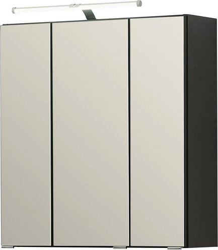 HELD MÖBEL Spiegelschrank Montreal, 3-türig mit LED-Beleuchtung und Glaselementen, grau, Breite: 60 cm, Höhe: 64 cm, Tiefe: 20 cm - Bild 1