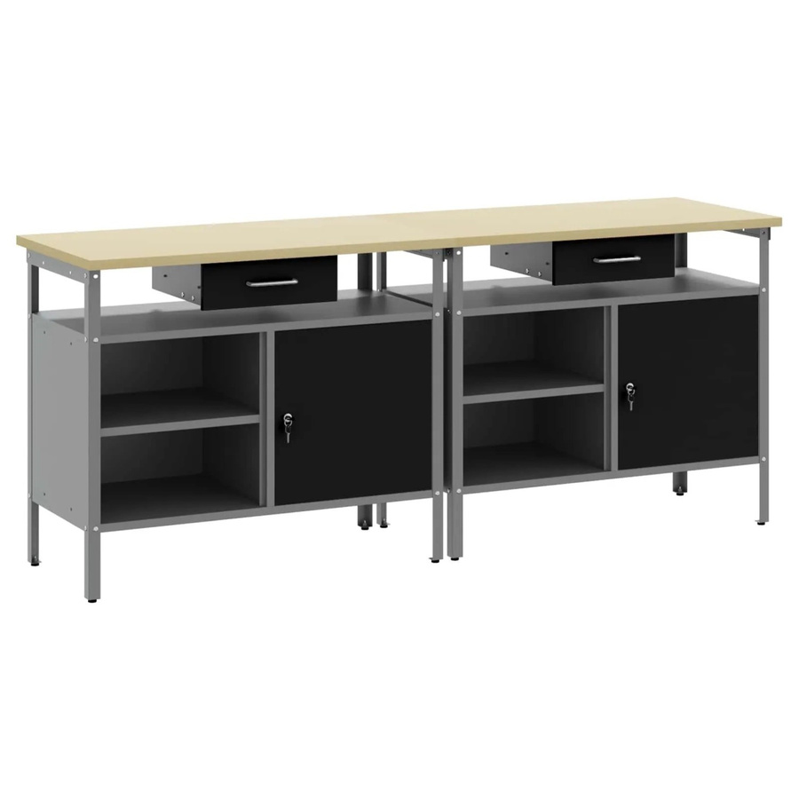 vidaXL Werkbank-Set mit Regal und Pegboard aus Stahl, 2-teilig, Schwarz und Grau, B/T/H: 200 x 55 x 85 cm - Bild 2