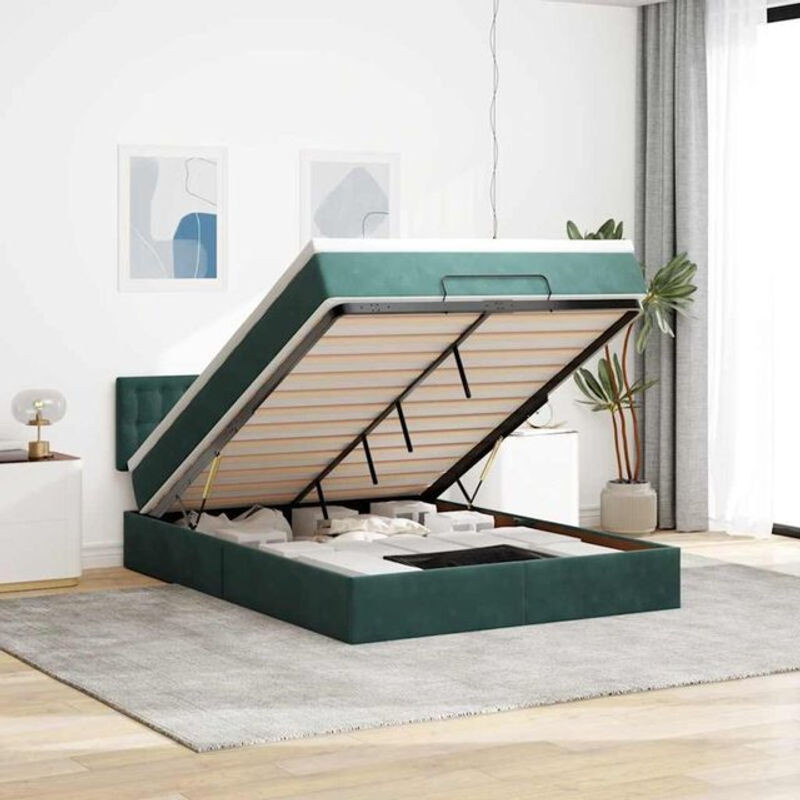 Vidaxl Ottoman Polsterbett mit Matratze und LED in Grün aus Samt, B/T: 140 x 190 cm - Bild 1