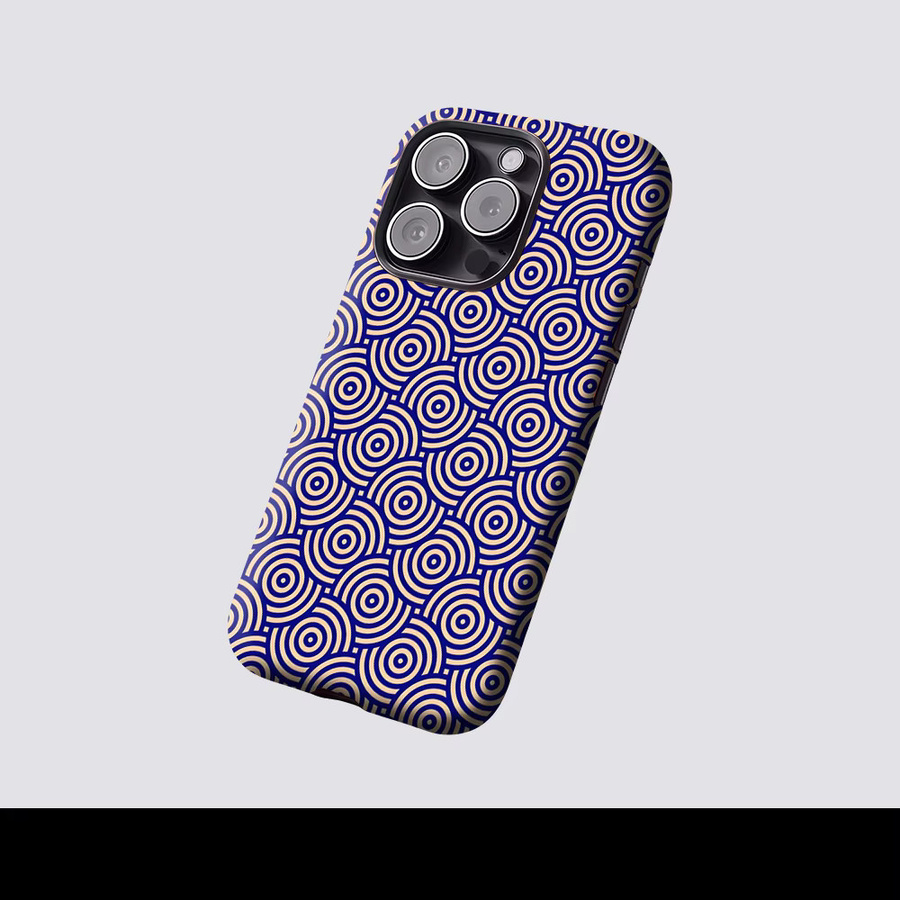 Potdemiel Magnetische Handyhülle Indigo mit konzentrischen Kreisen für iPhone 17 16 15 14 13 Pro Max Plus, Robuste Einzel- und Doppelschichtige Schutzhülle, Blau - Bild 2