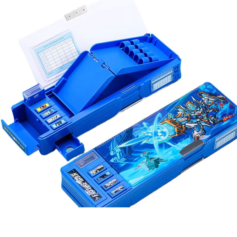 Magnetisches Federmäppchen aus Kunststoff in Blau mit großem Fassungsvermögen für Schüler und Studenten - Bild 5