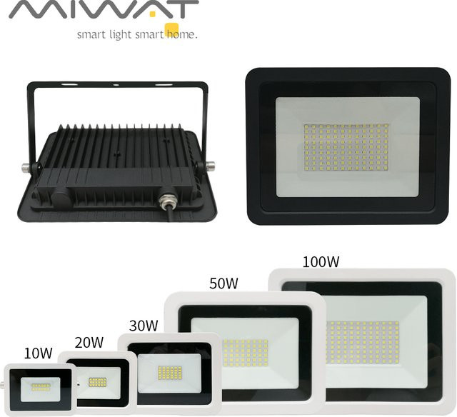 MIWAT LED Flutlicht Reflektor Scheinwerfer IP68 Wasserdicht Schwarz für Outdoor und Garten - Bild 1