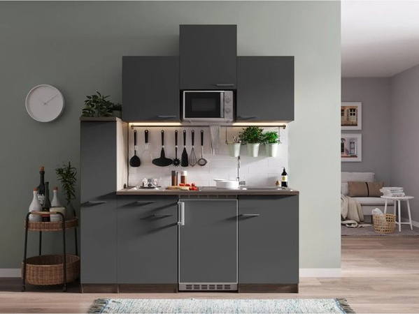 Respekta Singleküche Oliver mit E-Geräten in Grau, Breite: 180 cm, Höhe: 145,8 cm, Tiefe: 60 cm