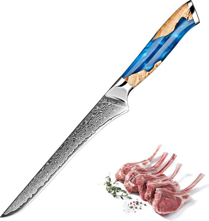 Xituo Damaststahl Zerlegmesser mit harzstabilisiertem Holzgriff, 67-lagiges Filetiermesser und Ausbeinmesser für Fisch und Fleisch, Klingenlänge: 15,2 cm
