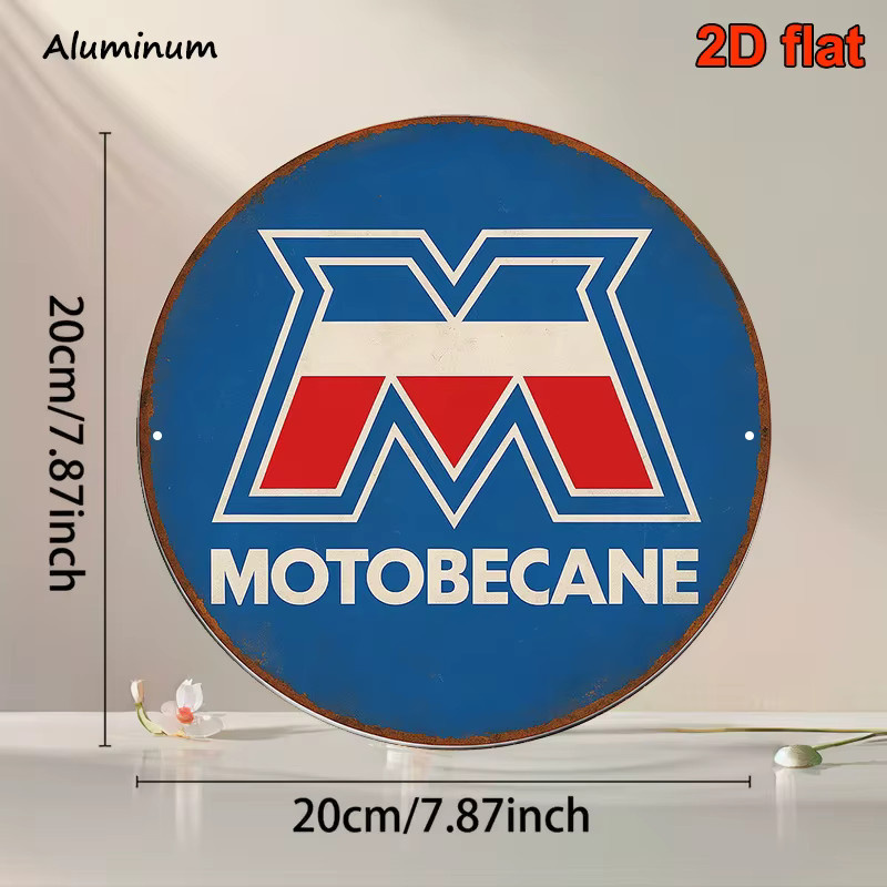 Motobecane Vintage Motorrad Metallschild von Potdemiel in Rot, Blau, Weiß und Schwarz als Retro-Garage-Dekor, Durchmesser: 20 cm - Bild 2