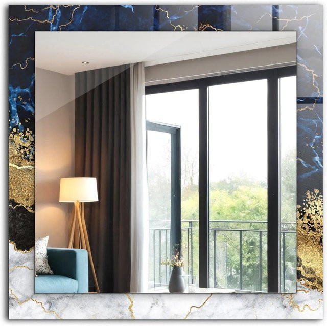 Tulup Dekorativer Spiegel mit blauem Marmorabstraktion Design, Rechteckig, B/H: 60 x 60 cm - Bild 1