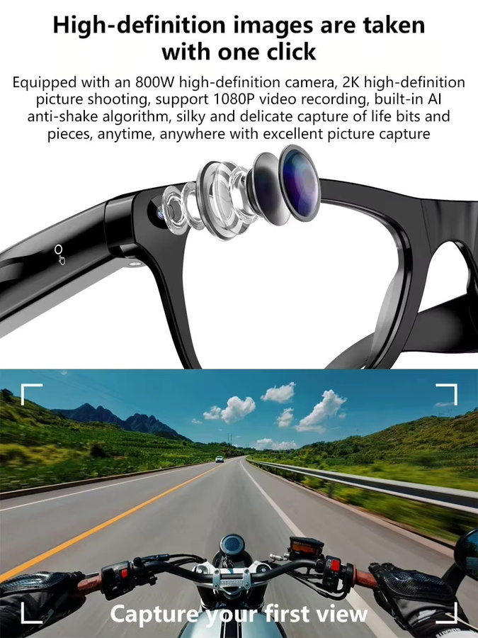 Lenovo Smarte KI-Brille mit 8K HD Kamera, Bluetooth für Sprachanrufe und Übersetzung, Schwarz oder Blau - Bild 2