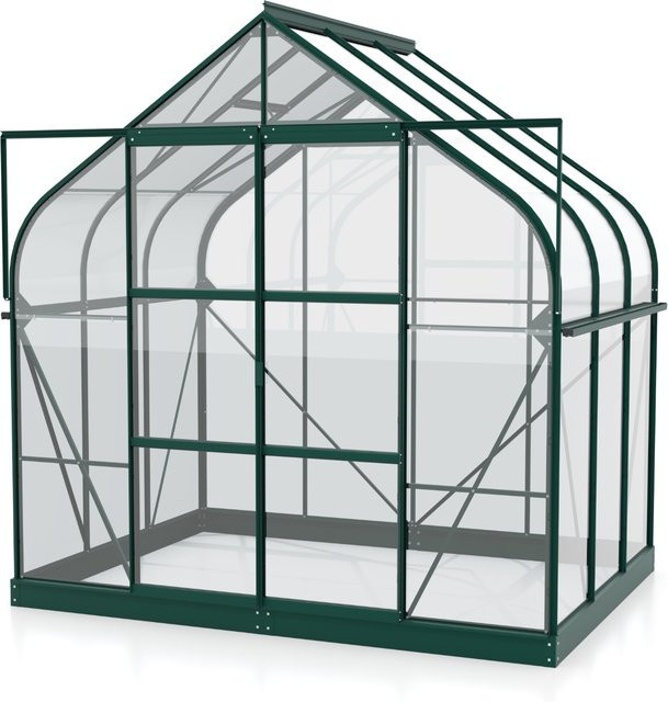 Vitavia Gewächshaus Dione 5000 in Smaragdgrün mit Stahlfundamentrahmen, Dachfenster, Regenrinne und Doppelschiebetür, 5,0 m² mit 3 mm ESG-Glas - Bild 1