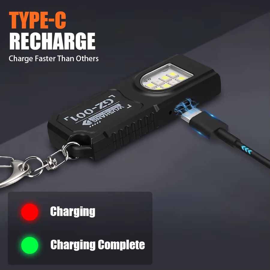 KDULIT Multifunktionale Schlüsselanhänger-Taschenlampe mit COB-Arbeitslicht, USB wiederaufladbar, Mini-Taschenlampe für Camping und Wandern - Bild 3