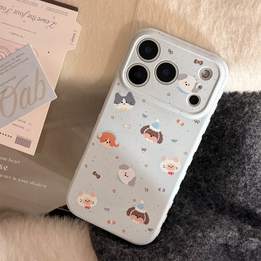 Stoßfeste iPhone Schutzhülle mit Koreanischem Splash-Tinte Cartoon Welpen und Kätzchen Muster in Multicolour für iPhone 17 16 15 14 13 12 Pro Max - Bild 3