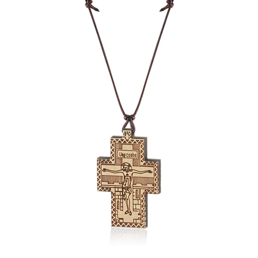 Halskette mit Orthodoxem Kreuz Anhänger, Holz, Unisex - Bild 2