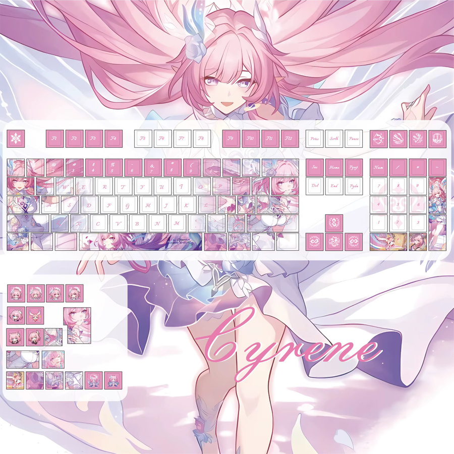 Cyrene Tastenkappen Cherry Profile Honkai Star Rail Anime Design in Pink aus PBT mit Fünfseitiger Sublimation für deine Tastatur - Bild 5