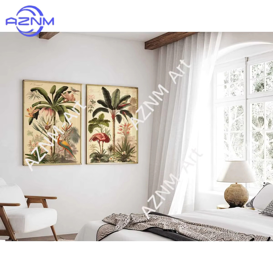 AZNM Vintage Botanische Poster Set mit Blumen- und Dschungel-Motiven in Mehrfarbig - Bild 2