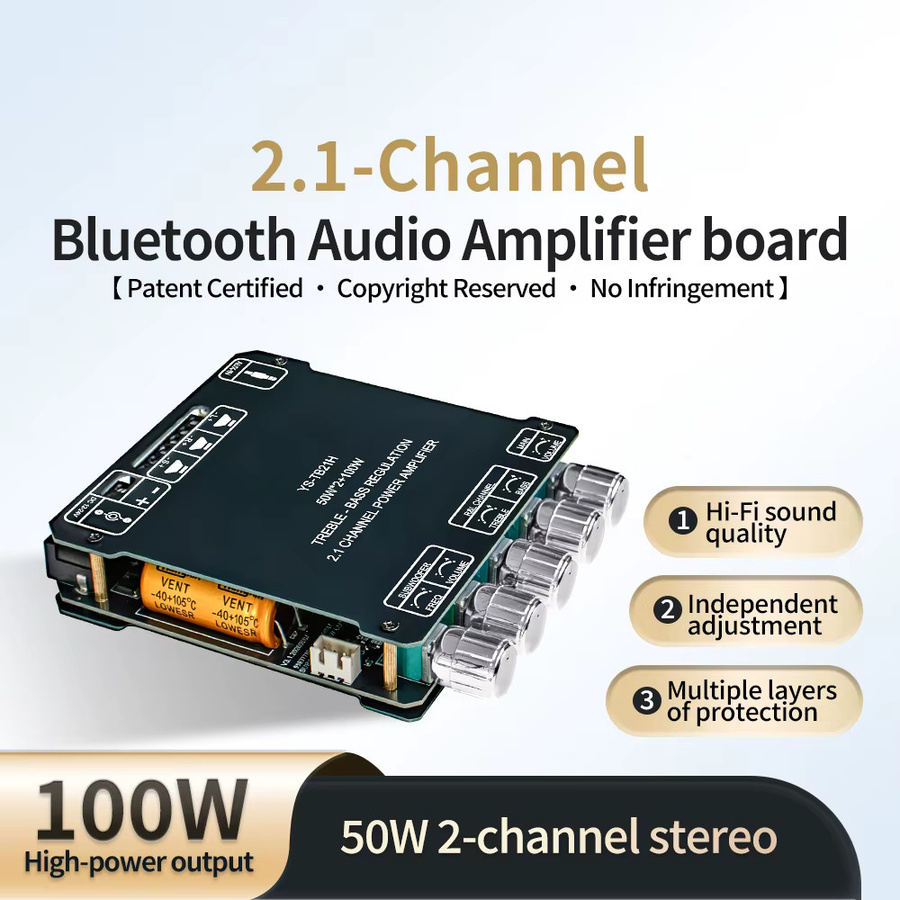 YiFanHeRong YS-TB21 2.1-Kanal Audioverstärkerplatine mit 200W Stereo-Subwoofer-Modul, AUX-Eingang und Höhen- sowie Bass-EQ in Schwarz - Bild 2