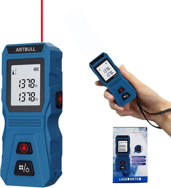 ARTBULL Laser-Entfernungsmesser Mini mit seitlicher Taste in Blau mit Einheiten ft und m - Bild 1