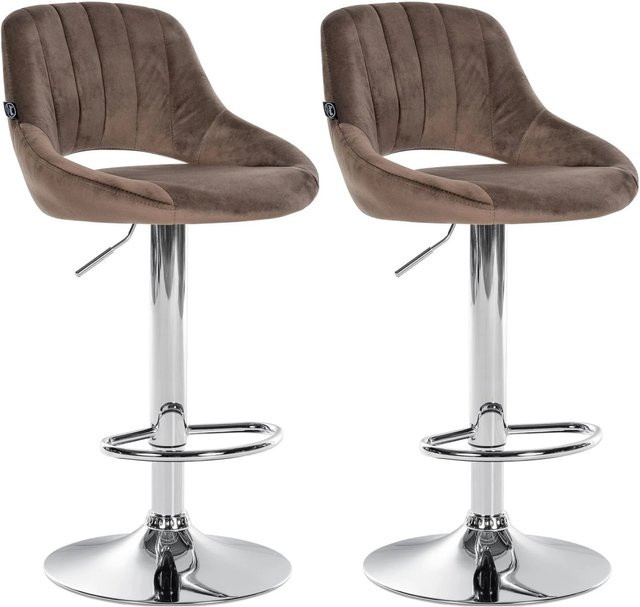 DELUKE 2er Set Barhocker SEGAD aus Samt in Braun mit silbernem Gestell, B/T/H: 47 x 48 x 85 cm - Bild 1