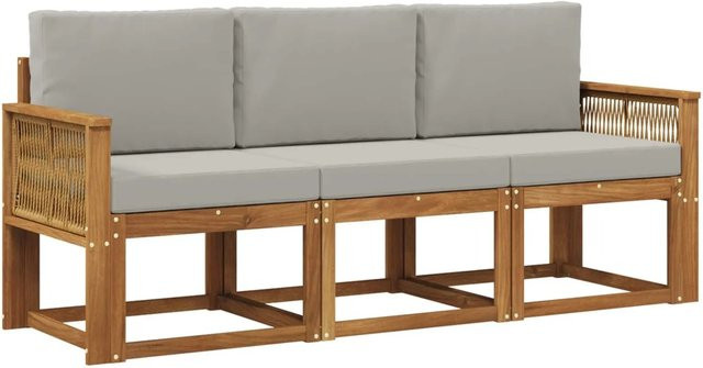 vidaXL Outdoor-Sofagarnitur aus Akazienholz mit Polsterkissen in Natur und Hellgrau - Bild 1