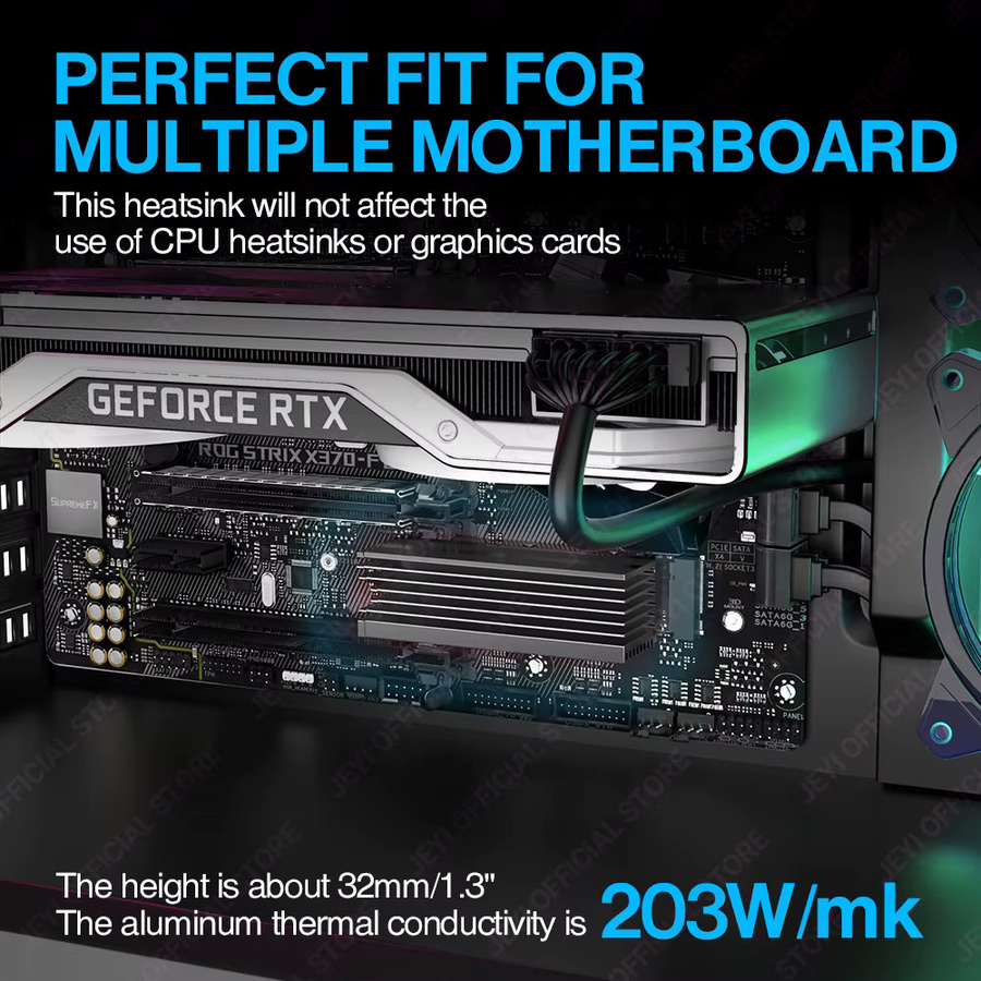 JEYI M.2 SSD Kühlkörper Aluminium-Thermokühler für NVMe und NGFF SATA, passiv, Silber/Schwarz - Bild 4