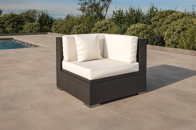 OUTFLEXX Eckelement aus Polyrattan in Creme/Weiß und Schwarz mit Polstern, Kissen und wasserfester Kissenbox - Bild 1