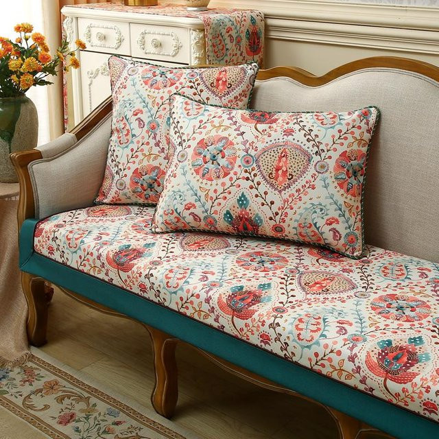 BC-Warm Home Rutschfester Sofabezug im Retro-Design mit floralem Muster, Mehrfarbig, B/T: 90 x 90 cm - Bild 1