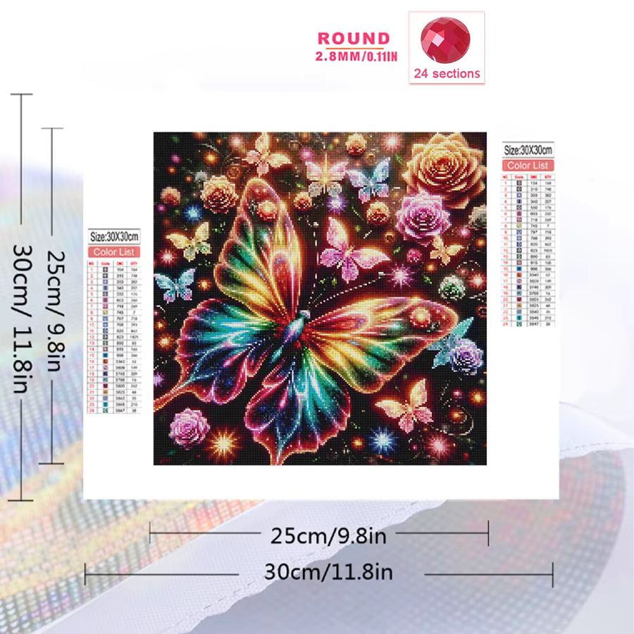 EverShine Diamant-Mosaik-Schmetterling als Diamant-Stickerei mit Rosen-Wandkunst in Multicolour, B/H: 20 x 20 cm - Bild 2