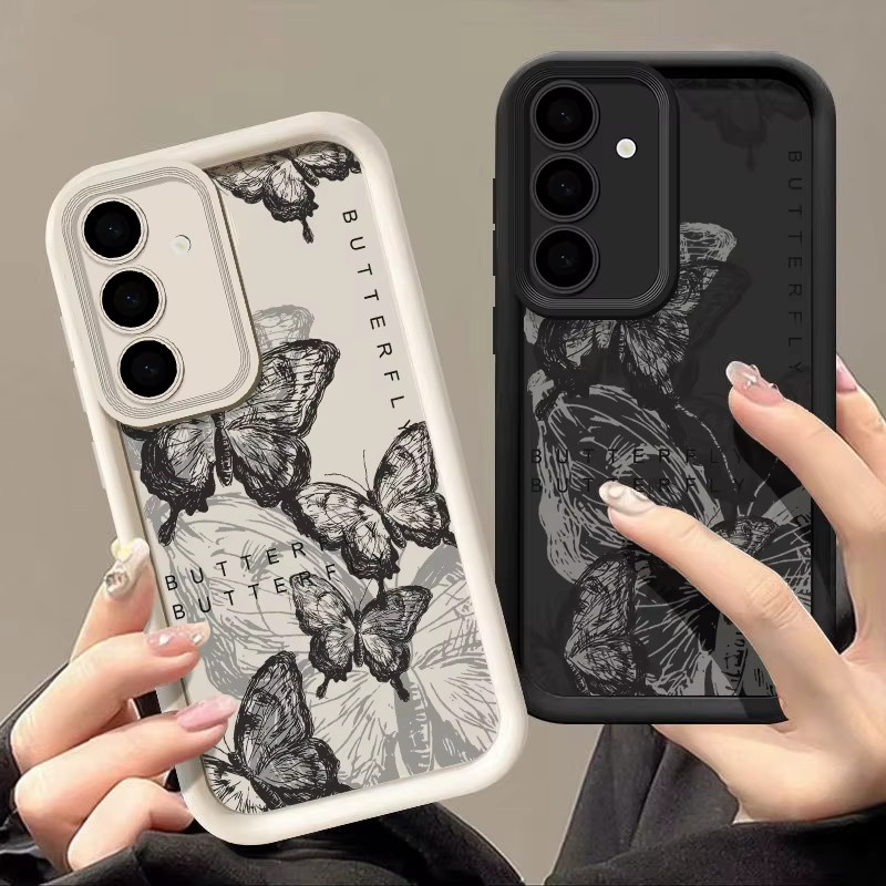 INS Retro Schmetterling Silikonhülle für Samsung Galaxy S25 S24 S23 Ultra S24 FE A57 A56 A17 A37 A15 A16 A36 5G in Weiß - Bild 2