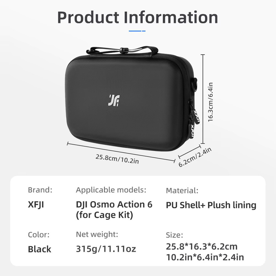 XFJI Tragetasche für DJI Osmo Action 6 Adventure Combo in Schwarz, kompatibel mit Rabbit Cage Zubehör - Bild 6