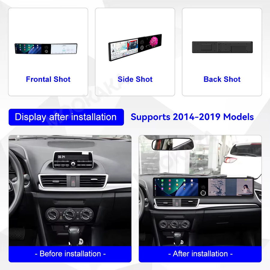 Aotsr Dual Screen Android Auto und CarPlay Multimedia Radio für Mazda Axela 2014-2019 mit GPS, Schwarz, 24,6 Zoll - Bild 3