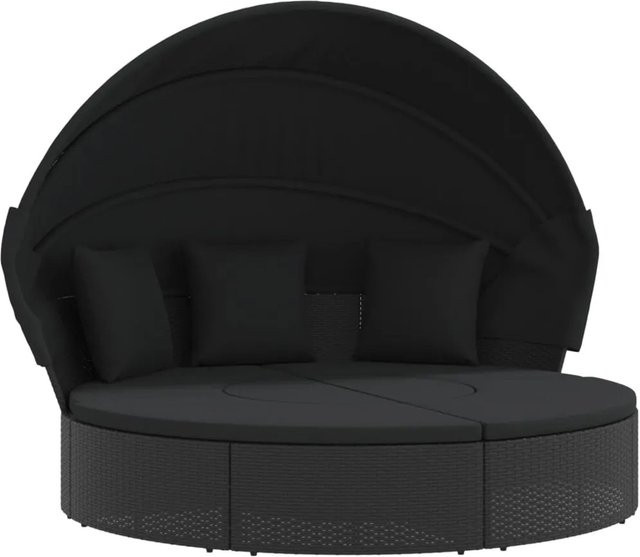 vidaXL Outdoor-Loungebett aus Poly-Rattan mit Sonnenbaldachin und wetterfesten Kissen in Schwarz - Bild 1