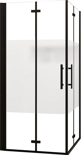 AICA Eckdusche Duschkabine mit Falttür und Pendeltür, Schwarz, Glas 6mm Nano-ESG, Teilsatiniert, B: 120 cm, H: 195 cm, T: 80 cm - Bild 1