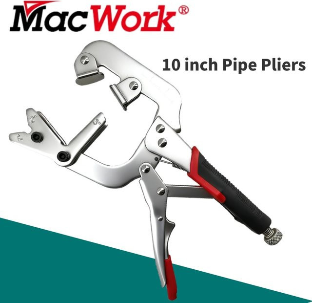 MacWork Verriegelbare Rohrklemme 10 Zoll in Silber mit schwenkbaren V-förmigen Polstern zum Klemmen von Rohren und Schläuchen für Schweißarbeiten und Reparaturen - Bild 1