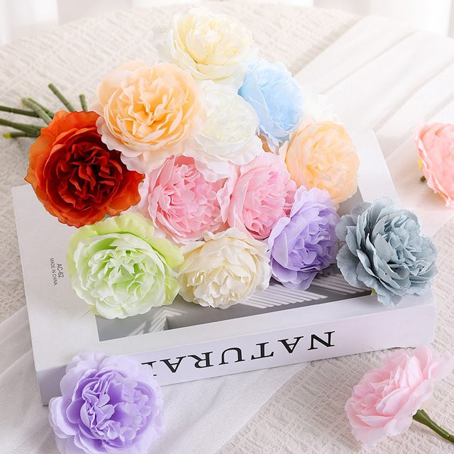 MENGHAO Künstliche Pfingstrosen Blumenstrauß in Orange und Multicolour, 3 Stück, Höhe: 30 cm, Dekoratives Blumenarrangement für Hochzeiten und Heimdekoration - Bild 1