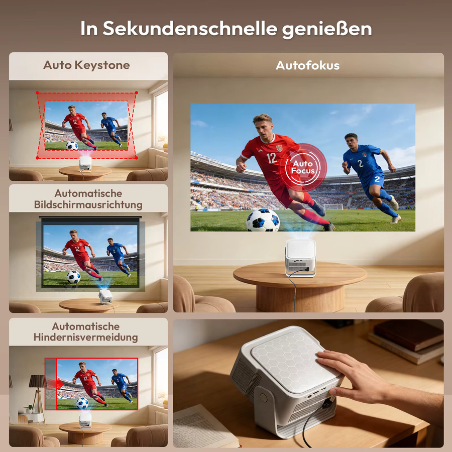 XGODY 8K Heimkino Projektor mit Android 14.0, 900 ANSI, Autofokus, Trapezkorrektur und Gimbal in Weiß - Bild 5