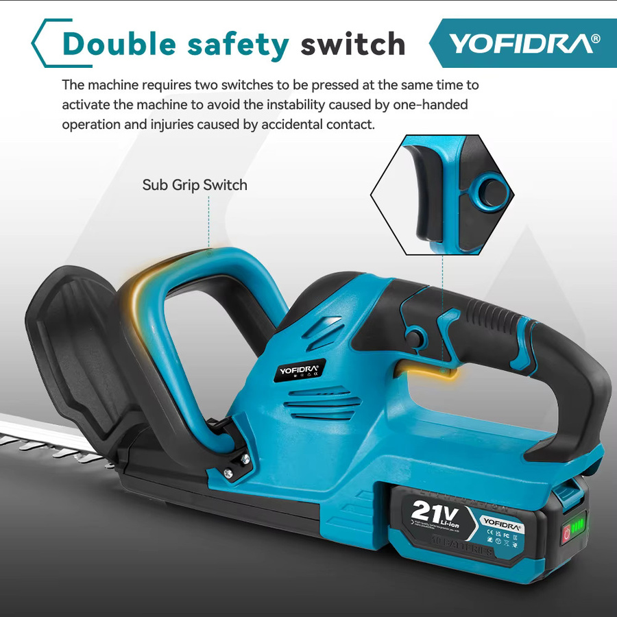 YOFIDRA Elektrische Heckenschere mit 2000W für Makita LXT Akkus, Blau, Akku-Gartengerät zum Beschneiden von Sträuchern und Hecken - Bild 3