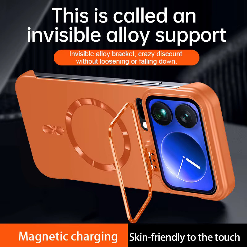 Ultradünne MagSafe kompatible Handyhülle für Xiaomi Mi 17 15 14 Pro Max aus hartem PC mit Metall-Objektivhalter in Schwarz oder Orange - Bild 1