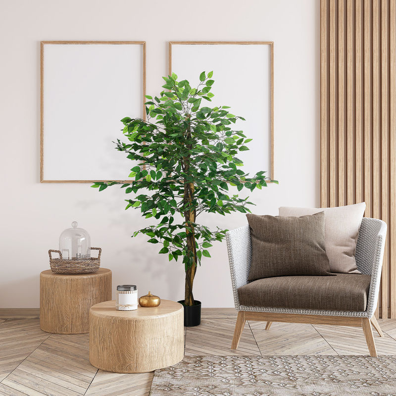 HOMCOM Künstlicher Ficus Kunstbaum mit Übertopf und Kunstmoos, Grün, Höhe: 150 cm - Bild 2