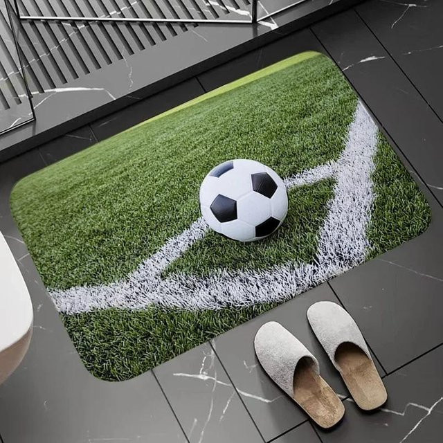 Rutschfeste Fußmatte mit Fußballfeldmuster und Stadion-Design von Lodestar, grün, B/T: 50 x 30 cm - Bild 1