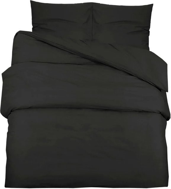 vidaXL Bettwäsche-Set aus Baumwolle in Schwarz mit Bettbezug und Kissenbezügen, B/H: 200 x 200 cm, Kissen: 80 x 80 cm - Bild 1