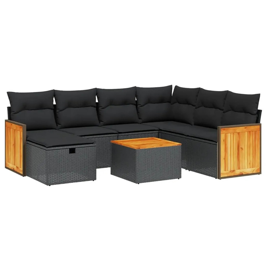 vidaXL 8-tlg Garten-Sofagarnitur in L-Form aus schwarzem PE-Rattan mit Kissen und pulverbeschichtetem Stahlgestell - Bild 2
