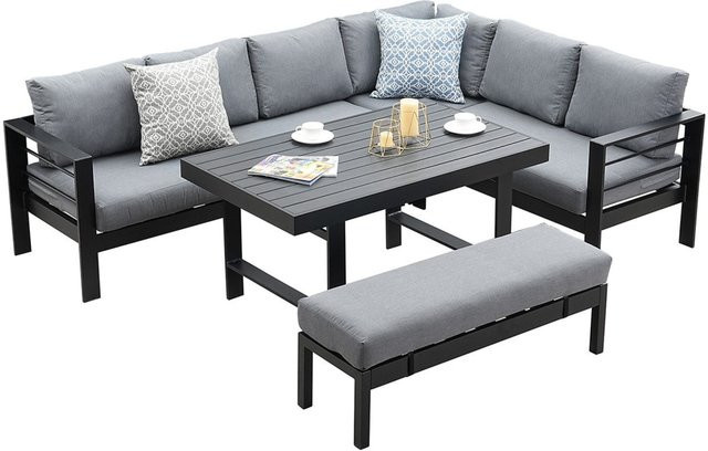 MeXo Lounge-Set Tropea für 8 Personen aus Aluminium mit Esstisch und Polstern in Schwarz und Dunkelgrau - Bild 1