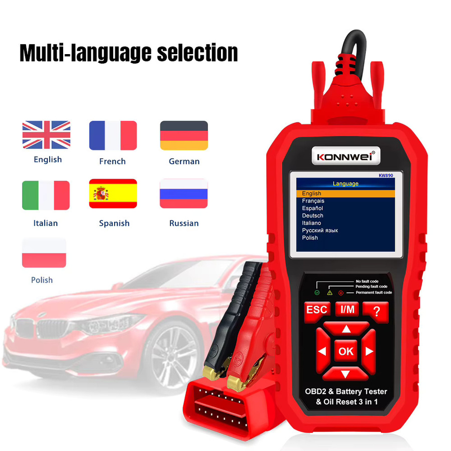 KONNWEI KW890 12V OBD2 Batterietester und Auto-Diagnosegerät mit Bluetooth in Rot - Bild 6