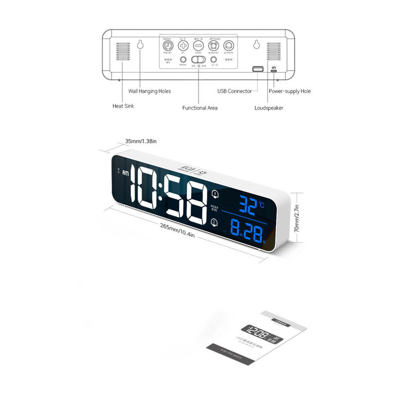 Tooarts Digitaler LED Wecker mit Thermometer, Datumsanzeige und Schlummerfunktion, Wandmontage, Kunststoff, Schwarz/Silber/Weiß - Bild 11