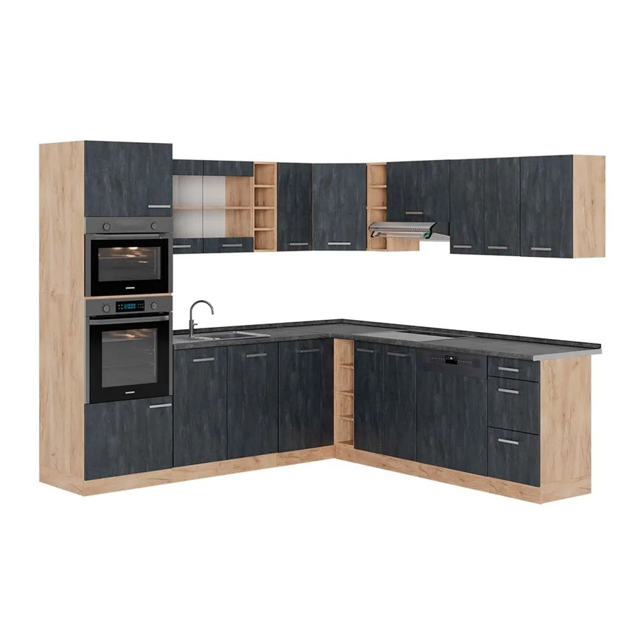 Vicco R-Line Eckküche in L-Form Schwarz Beton Eiche mit Arbeitsplatte Anthrazit B/T/H: 247 x 237 x 60 cm - Bild 2