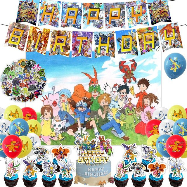 TAKARA TOMY Digimon Geburtstagsdekoration, Luftballons, Banner, Kuchendekoration - Bild 1