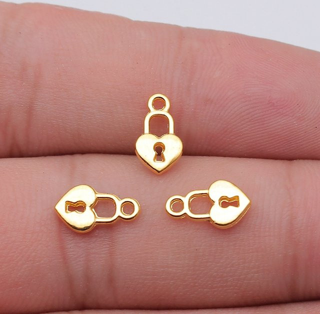 Herzschloss-Anhänger, Zinklegierung, Gold, 11 x 6 mm - Bild 1