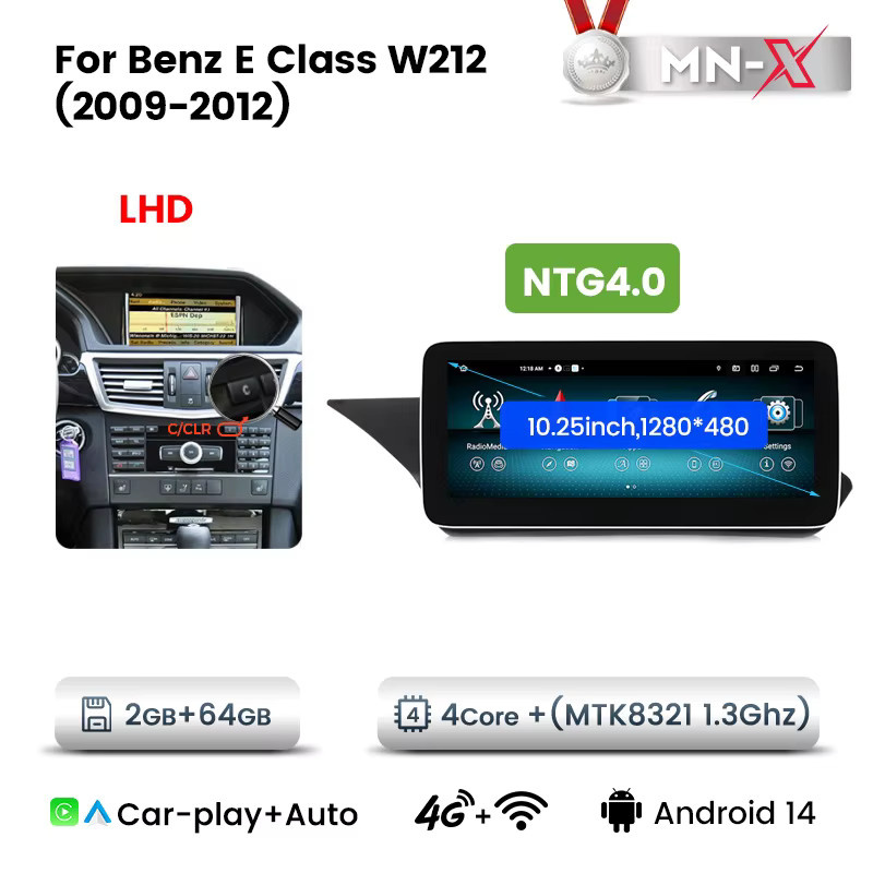 Navifly Android 14 Multimedia Radio für Mercedes Benz E-Klasse W212 E200 E230 E260 S212 mit drahtlosem CarPlay, DSP und Bluetooth in Schwarz - Bild 6