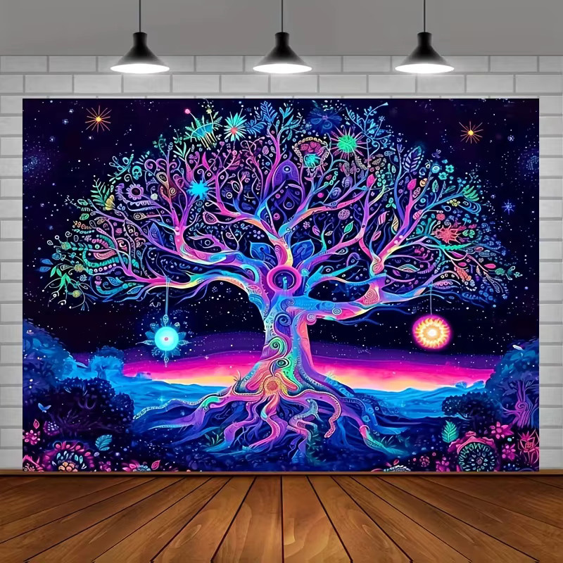 VIKAMA Wandteppich Baum des Lebens mit buntem Sternenhimmel, Wanddekoration im Boho-Stil, B/H: 60 x 40 cm, Multicolour - Bild 4
