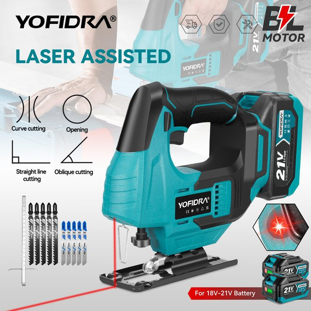 YOFIDRA Bürstenlose Elektrische Stichsäge mit Roter Linien-Laser für Holz und Rohre, Kompatibel mit Makita 18-21V Akku, Farbe: Rot - Bild 1