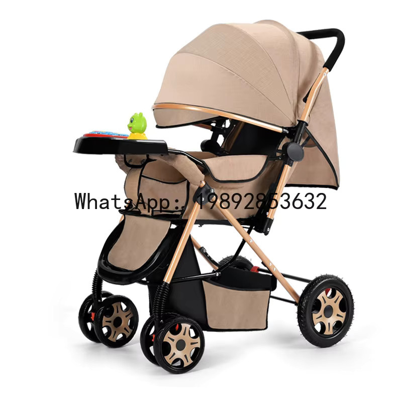 Umwandelbarer Zwei-Wege-Kinderwagen in Beige, faltbar und leicht, geeignet für Sitzen und Liegen - Bild 4